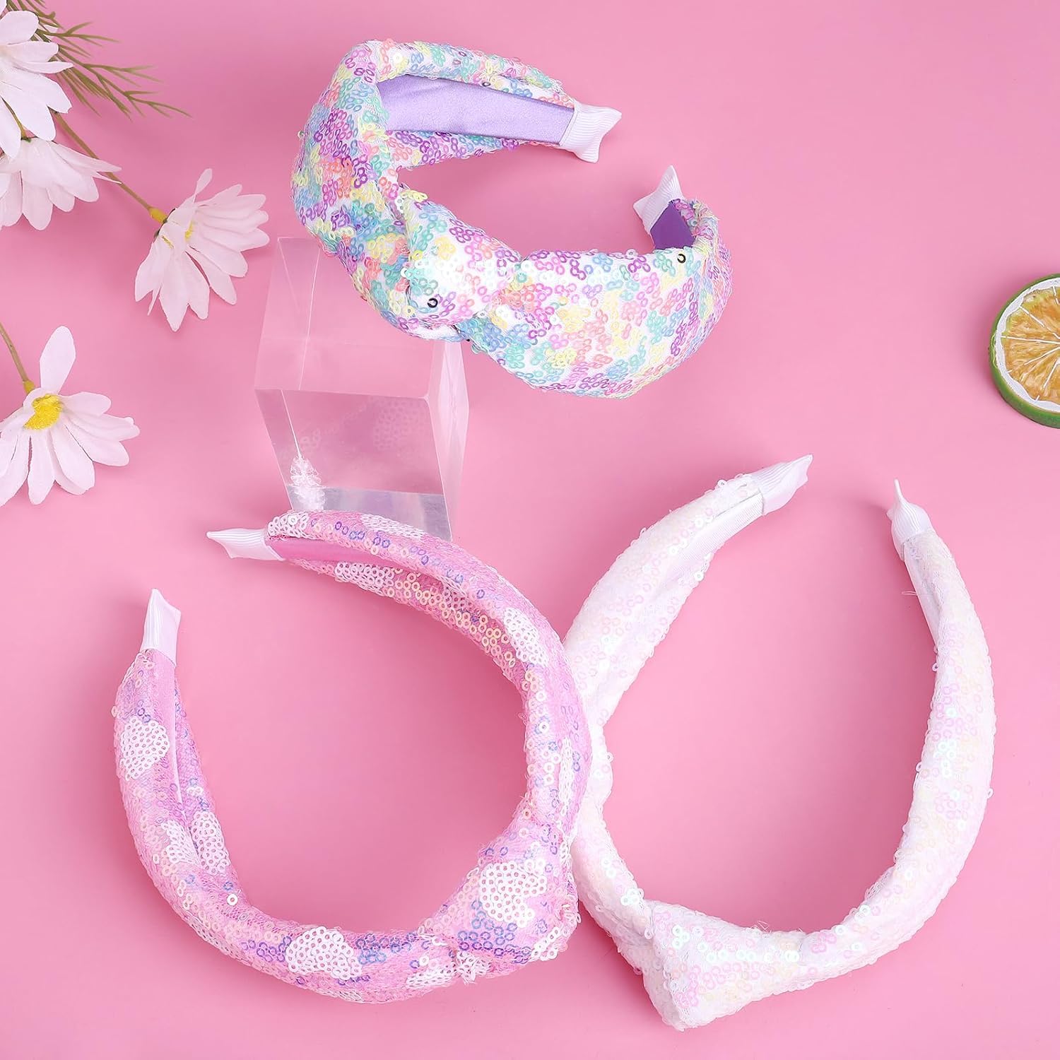 Sequin Headbands, Knotted Headbands, Sparkly Glitter Hair Bands - Cute Hair Accessories for Young Ones, Multicolor - Image 3