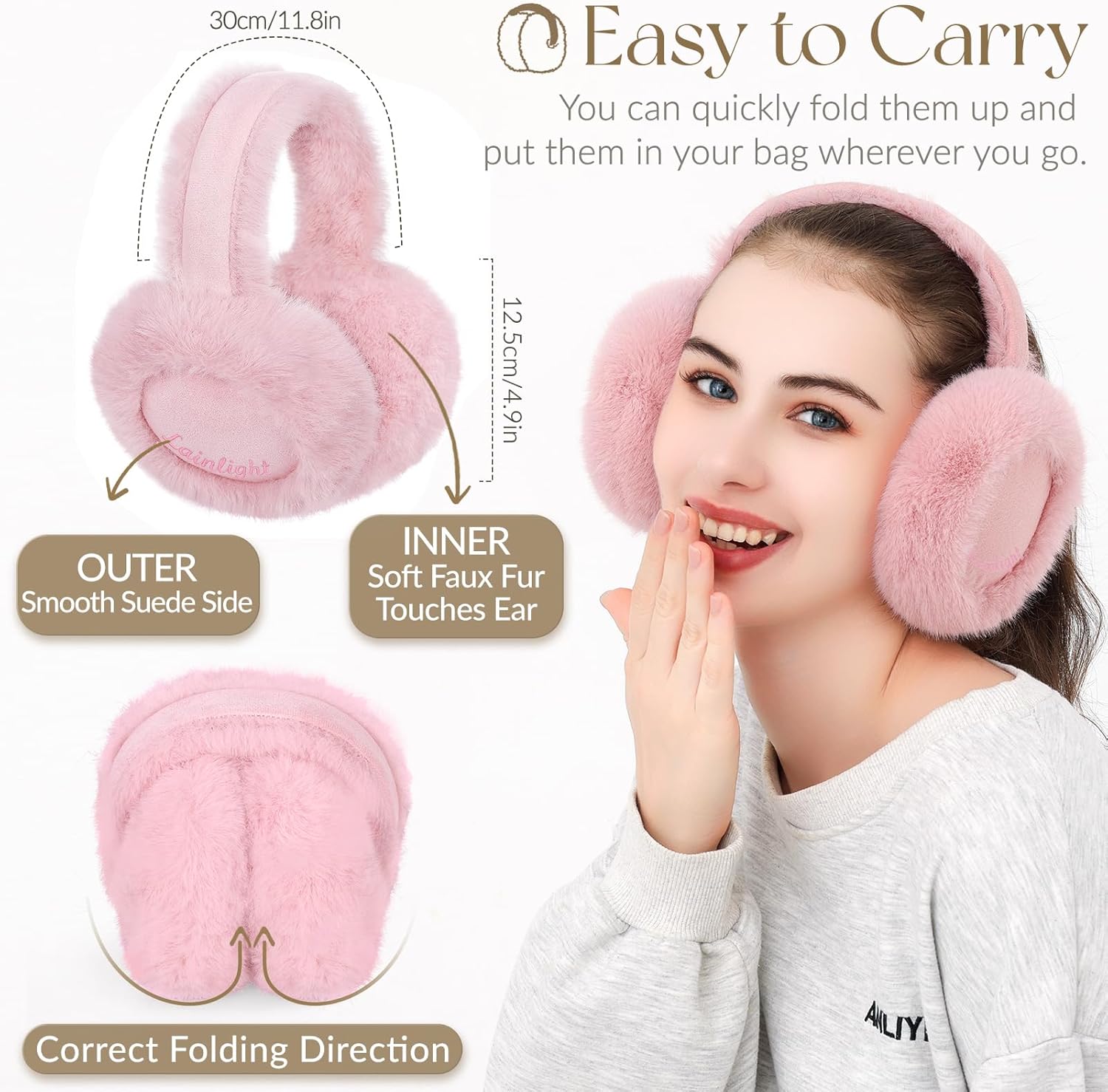 Ear Muffs for Winter Women Faux Fur Warm Earmuffs Foldable Cute Fuzzy Ear Warmers - Image 2