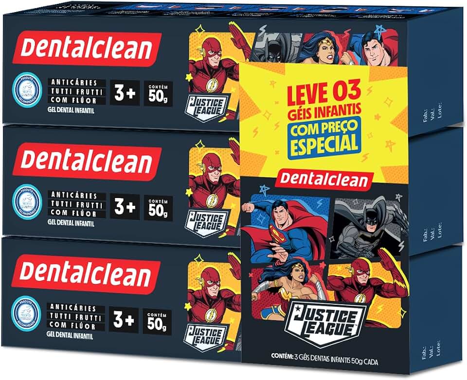 Dentalclean Gel com Flúor 50g Pack com 3 unidades, Heróis