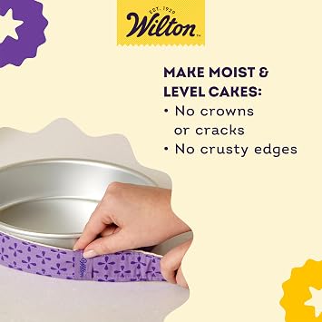 Wilton Bake Even Cake Strips, Level Cakes, 2-Piece Set | Absorbent Cake Strips Wrap Around Pans to Prevent Domed Tops & Cracked Edges for Moist, Evenly Baked Level Cakes