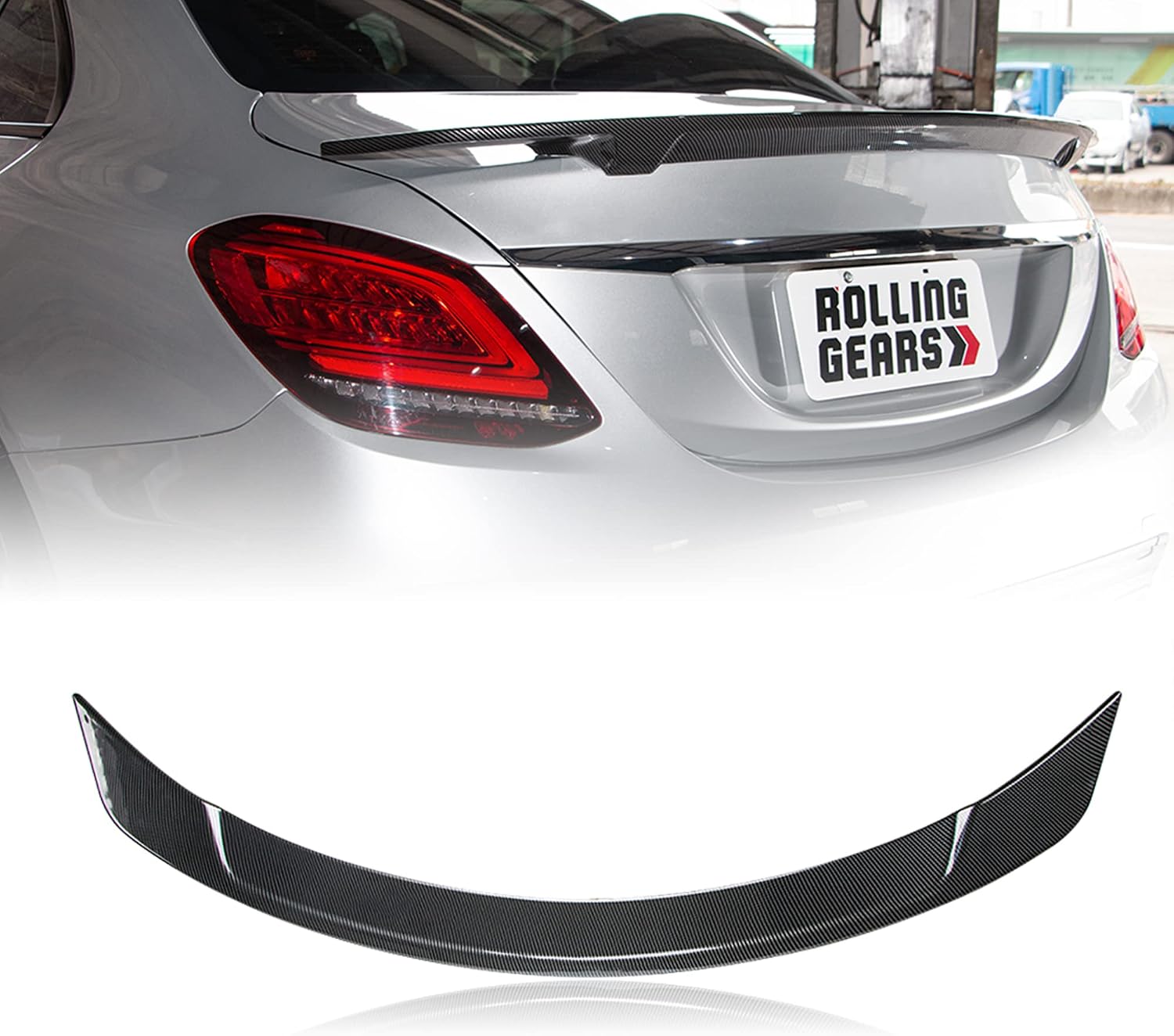 W205 Trunk Spoiler Wing Compatible with 2015-2021 Mercedes C Class W205 Sedan C43 C63 Sedan Spoiler, Carbon Fiber Hydro-Dipping (RT-Type)