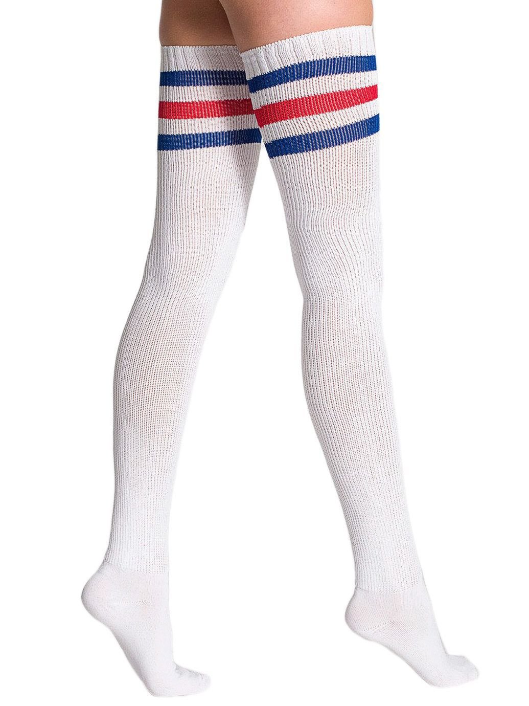 American Apparel Women's Stripe Thigh-High Socks Size OS White/Royal Blue /