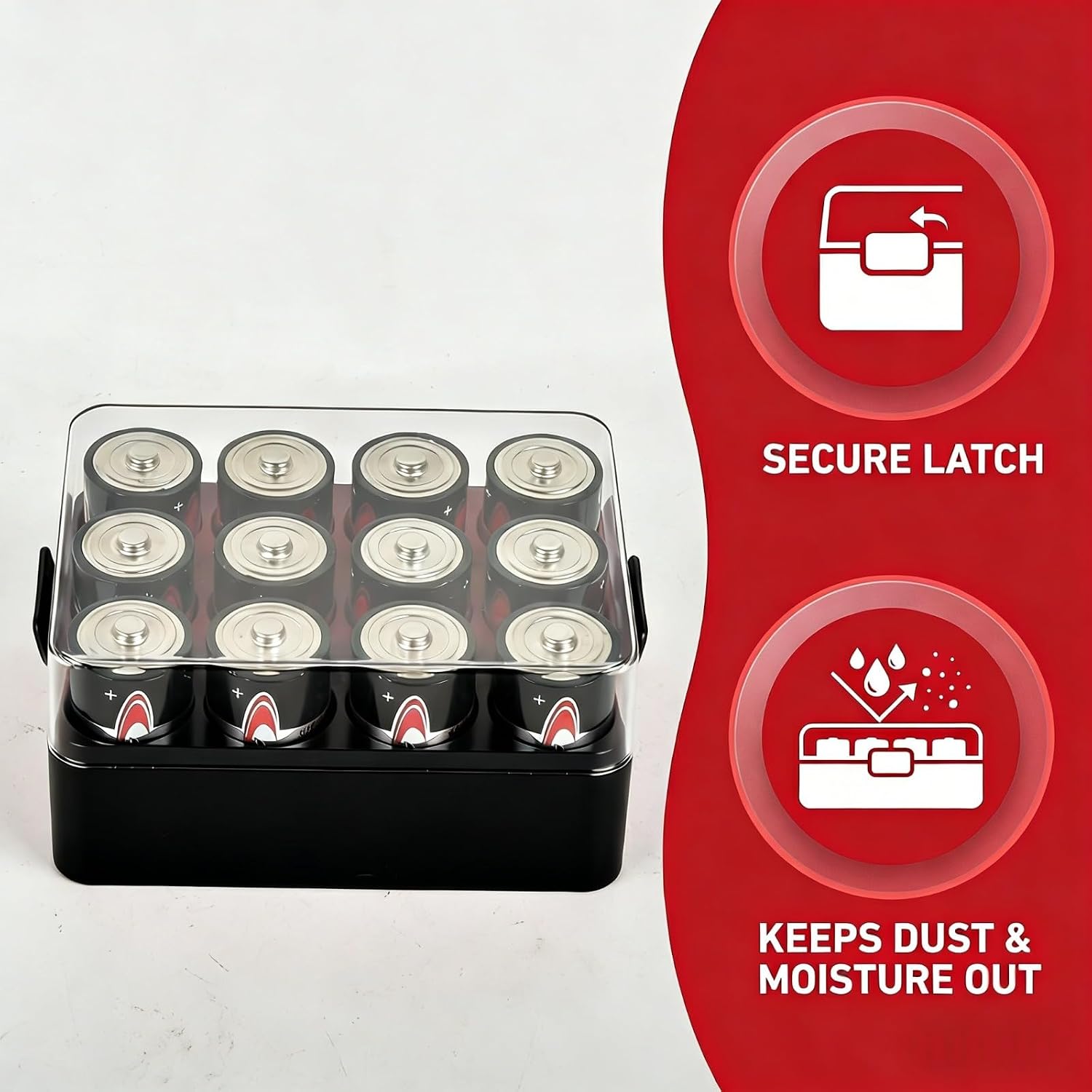 ALCYON Plastic Battery Organizer Storage Case for 12 D Batteries image 5