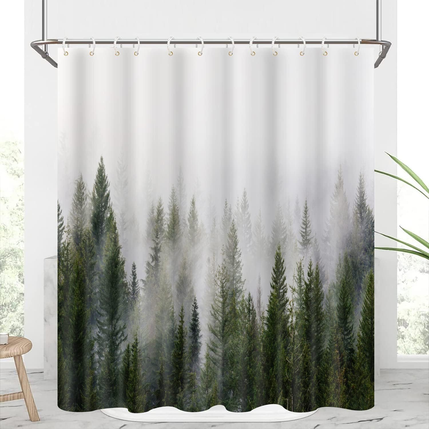 Arrebolart Misty Forest Shower Curtain 72x72 Inch Woodland Nature