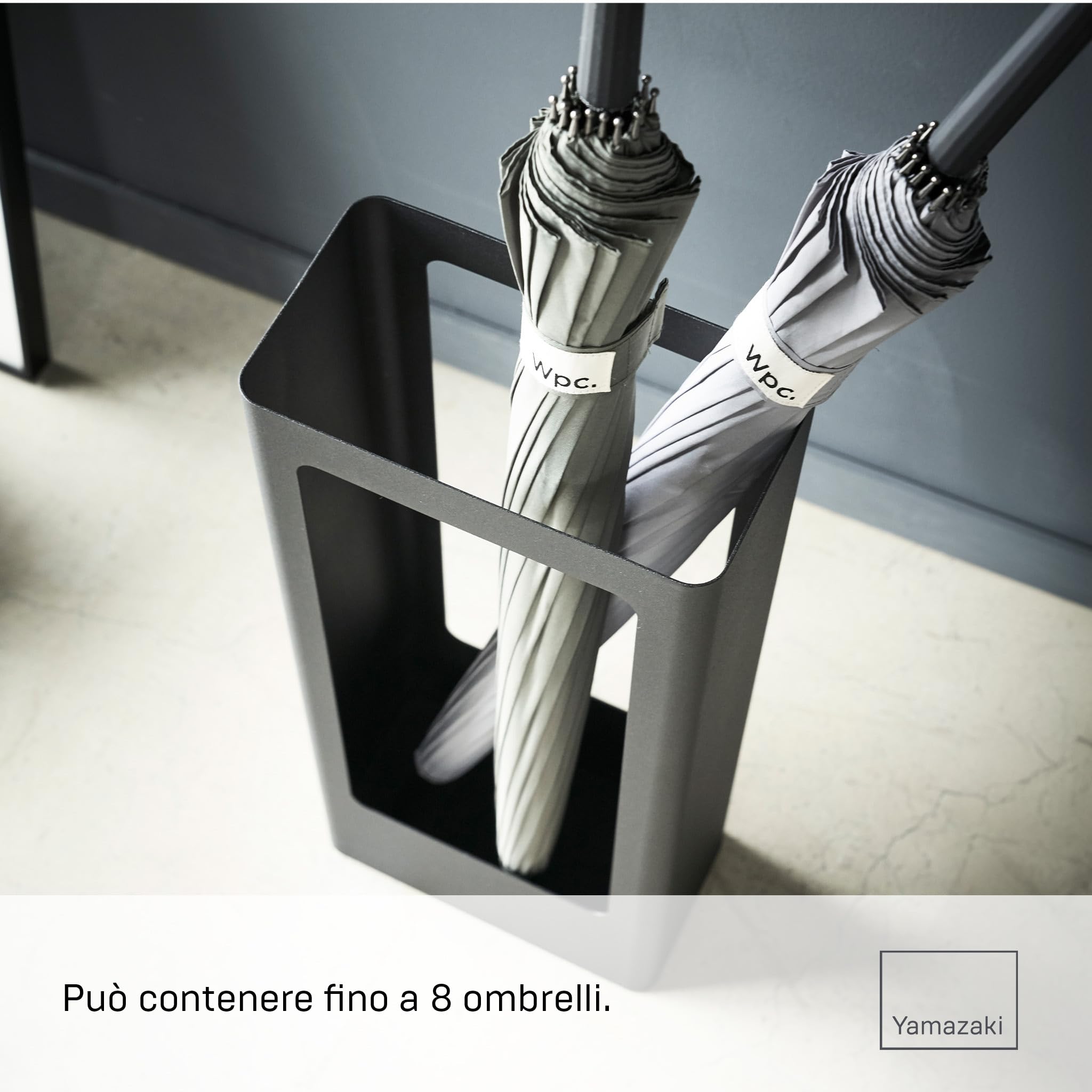 YAMAZAKI 4929 TOWER Slim Umbrella Stand, black, Steel/Silicone, 22 x 12 x 50 cm