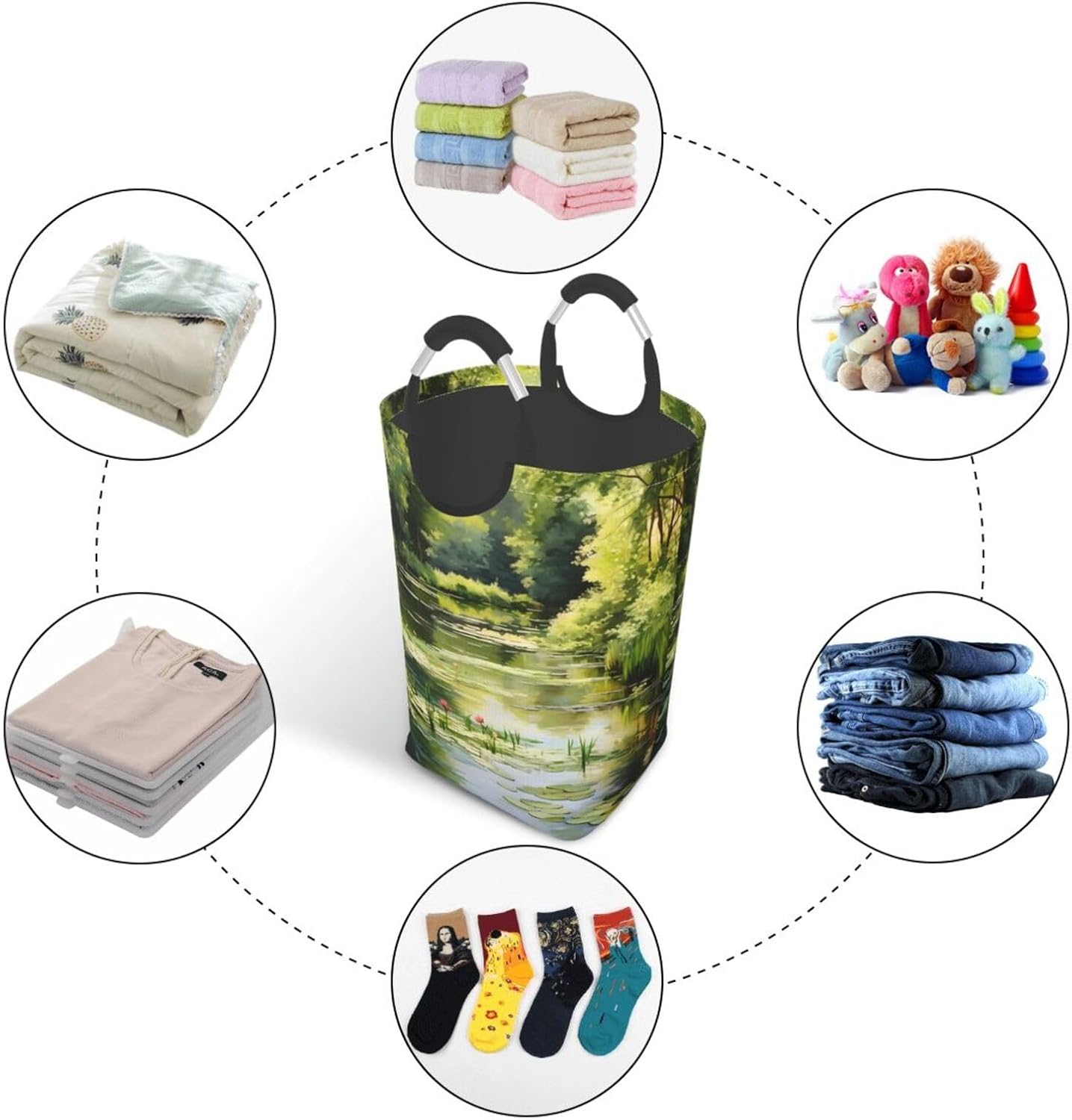 Water Lilies in the Pond Foldable storage bag, 50L capacity, suitable for laundry room, dormitory bedroom, dirty clothes storage basket.