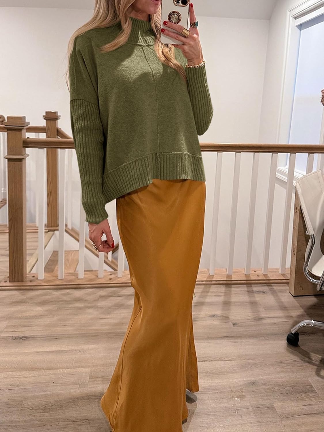 Saodimallsu Womens Mock Neck Sweater Tops Fall Long Sleeve Loose Casual Soft Knit Batwing Pullover Sweaters - Image 4