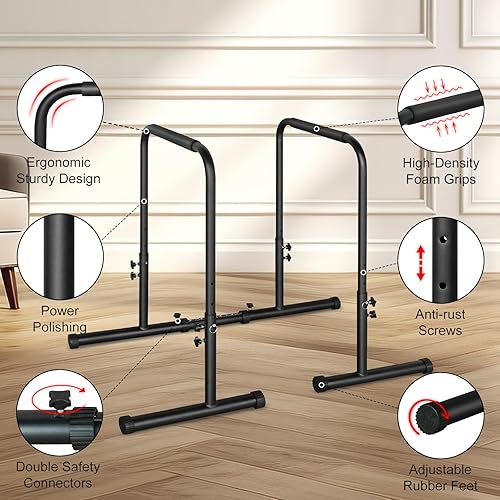 Miniatura 2 de MIUDGIG - Soporte de empuje paralelo de altura ajustable, estación de soporte de inmersión para entrenamiento de fuerza, estación de barra paralela