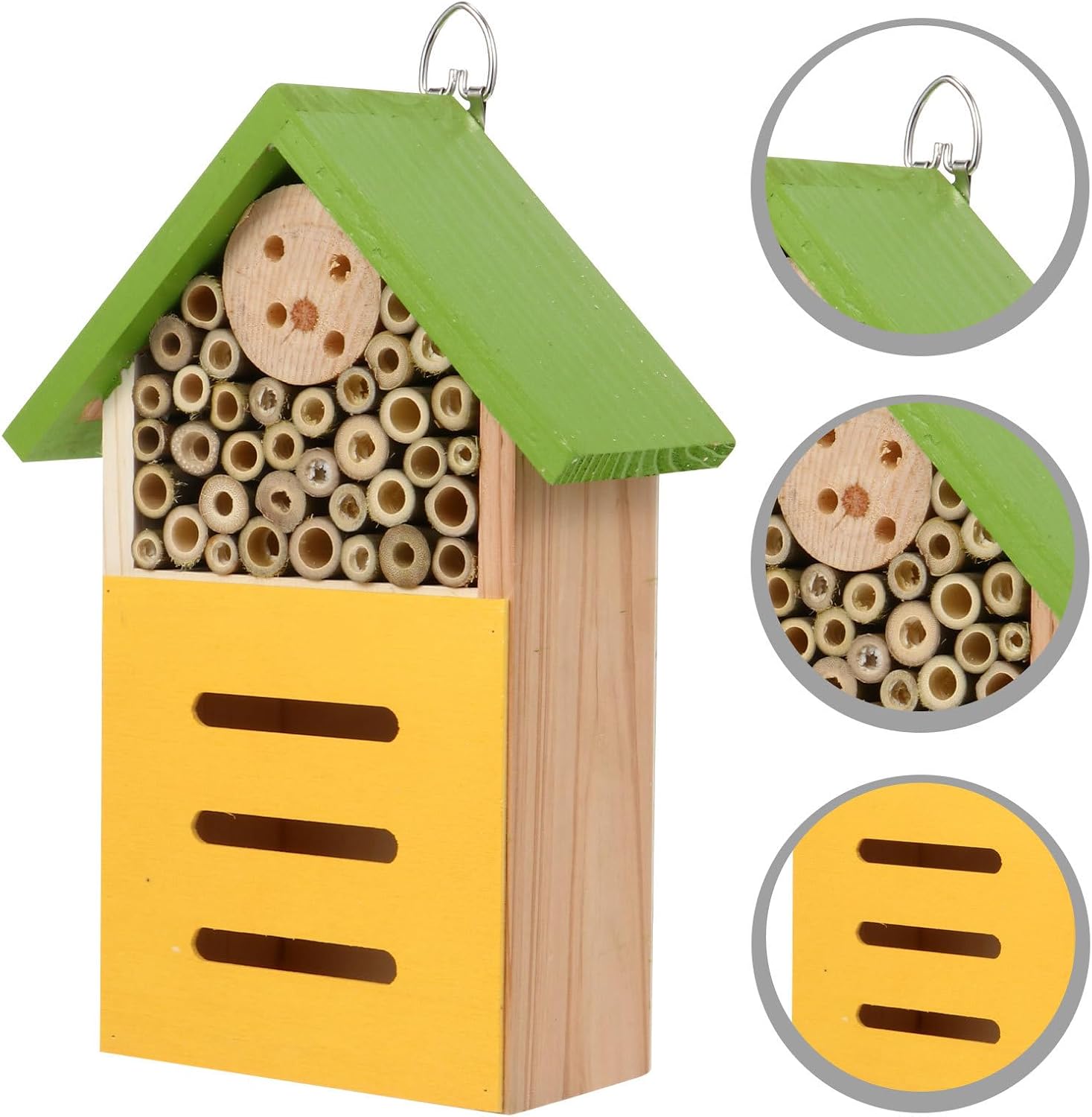 Decorative Wooden Bee House Outdoor Garden Insect Cabin Hanging Painted Natural Wood Insect Hotel for Bees Ladybugs Habitat