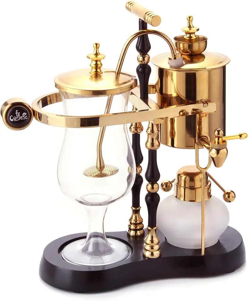 Diguo Belga Bélgica Luxuosa Royal Family Balance Syphon Cafeteira Clássica Coluna Dupla Grau Superior, Design Clássico e Elegante, 502 ml (Dourado)