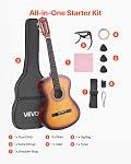 Guitare classique VEVOR, 38 pouces, kit de démarrage en bois pour débutants, avec cordes en nylon, sac de transport, sangle, accordeur, corde supplémentaire, médiator, capo, en bois de tilleul, pour adolescents, adultes, étudiants, Sunburst