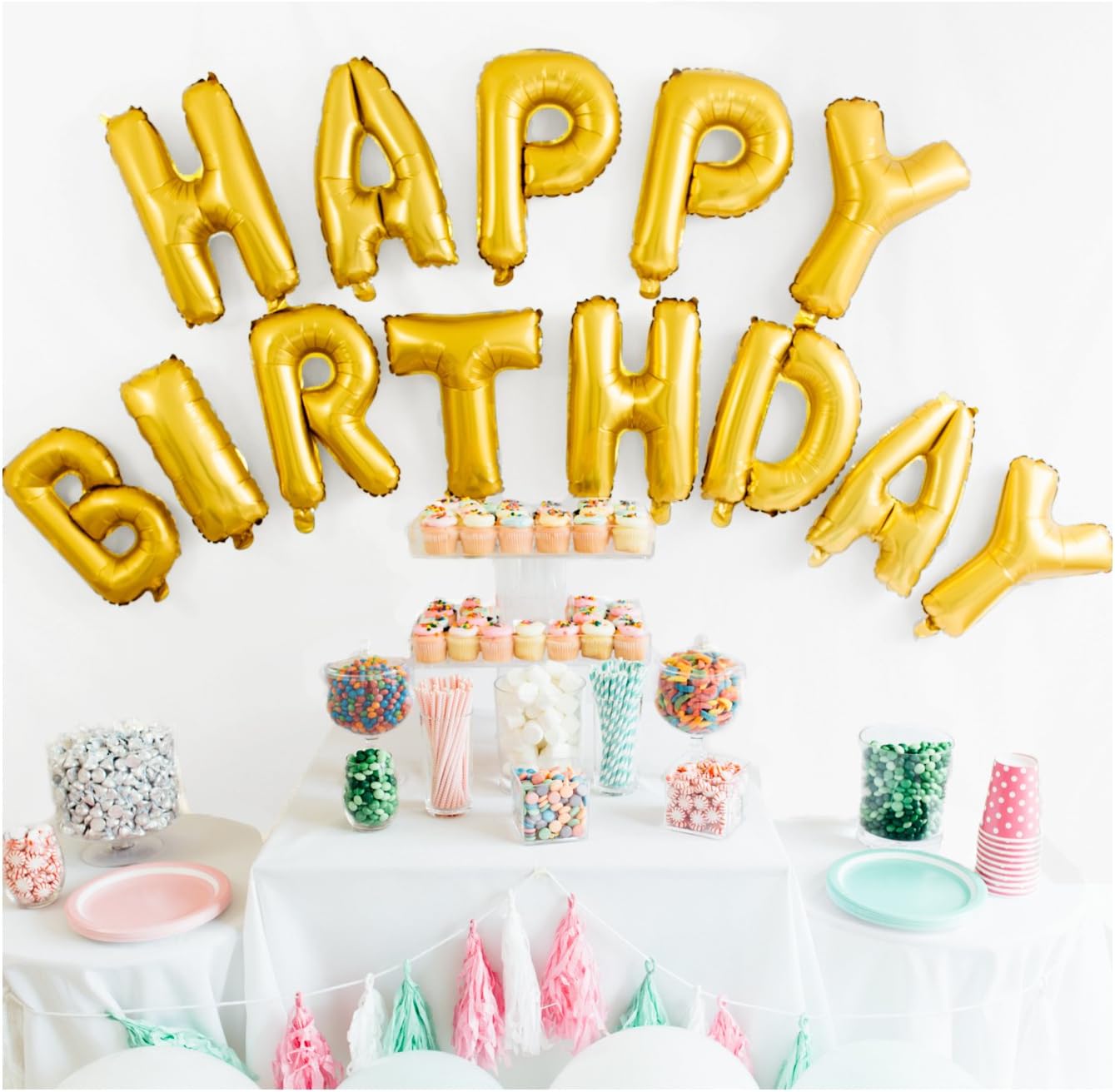 UP Celebrations - Birthday Banner, Happy Birthday Banner, Birthday Balloons, Birthday Decorations, Balloon for Birthday, Foil Happy Birthday Balloons, Balloon Decorations (Matte Gold, 16 Inch) …