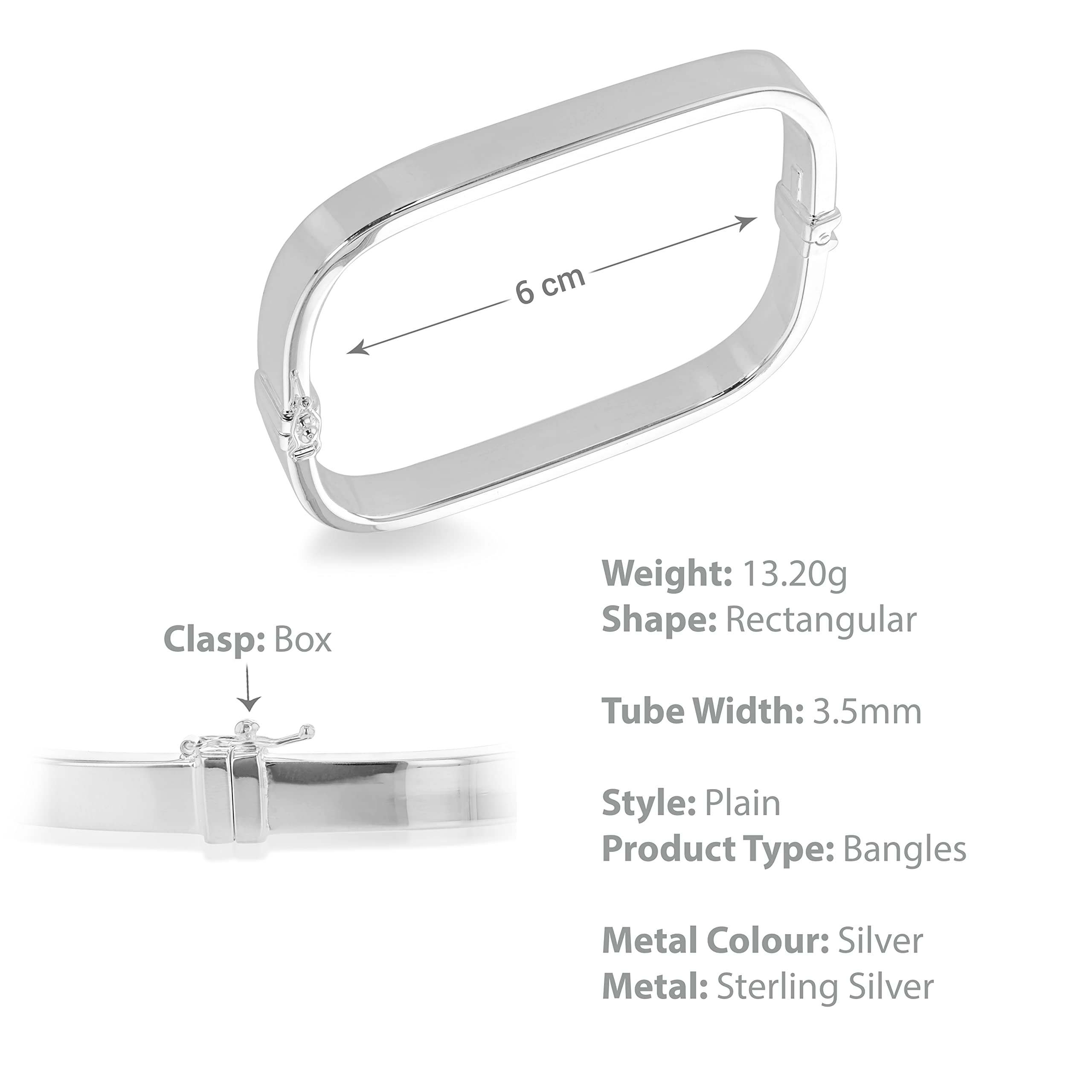 Tuscany Silver Bracciale da Donna in Argento Sterling Rettangolare Vuoto Square Bangle