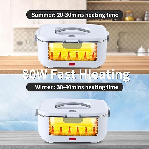 Miniatura 2 de Meng Ke'en Fiambrera eléctrica de 80 W2 L, contenedor de acero inoxidable desmontable de 12 V24 V110 V, calentador de alimentos portátil