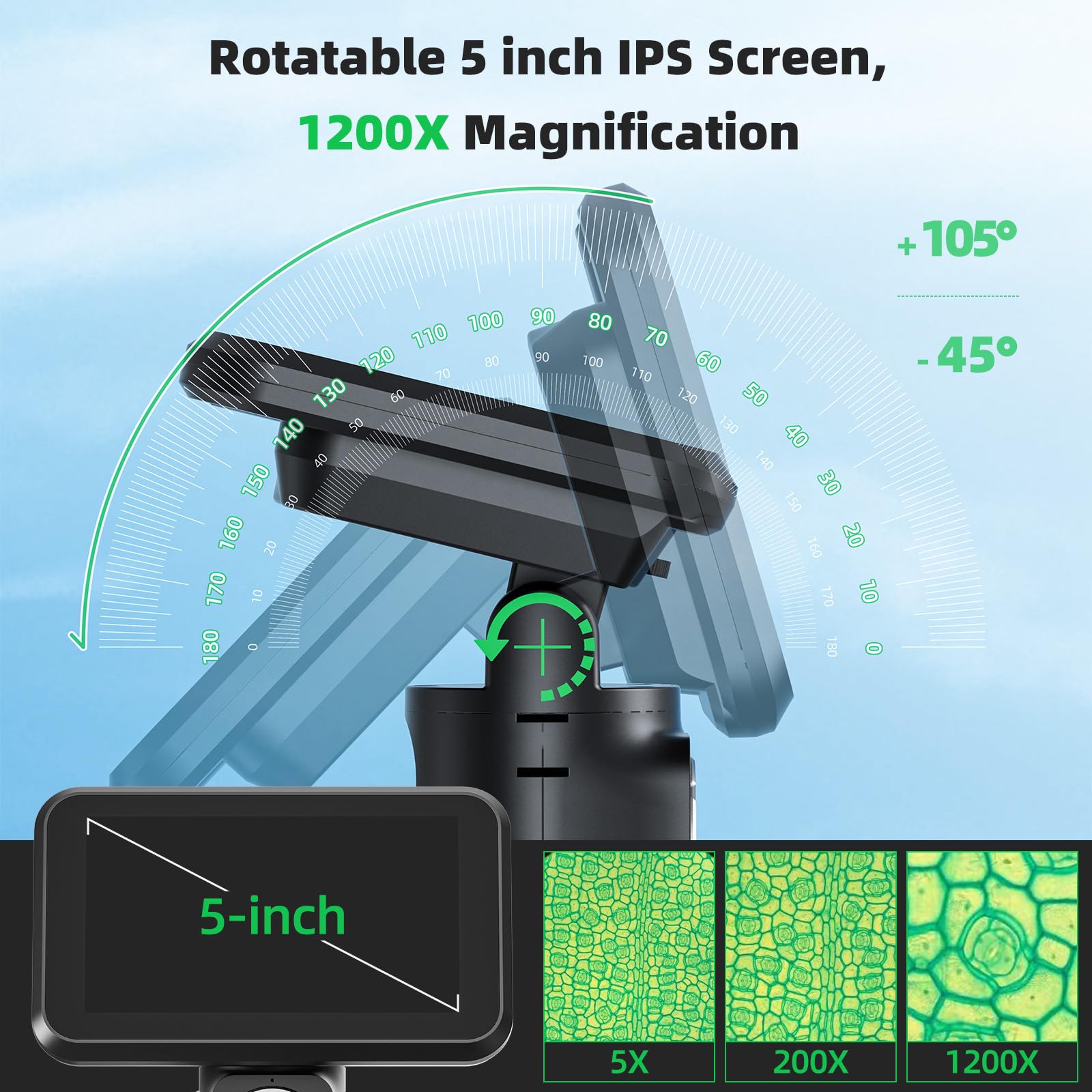 Microscopio digital HDMI 4K para monedas, video UHD 3840P, cámara de microscopio 4K de 1200X con pantalla de 5 pulgadas, lupa de monedas de mano para adultos, 8 luces LED, soporte de metal