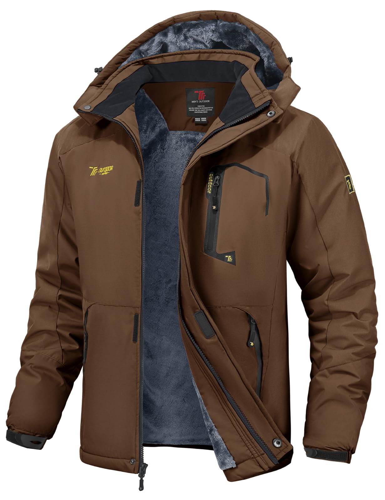YSENTO Men's Winter Warm Waterproof Coats Outdoor Ski Windproof Hooded Hiking Mountain Jackets(Coffee,XL)