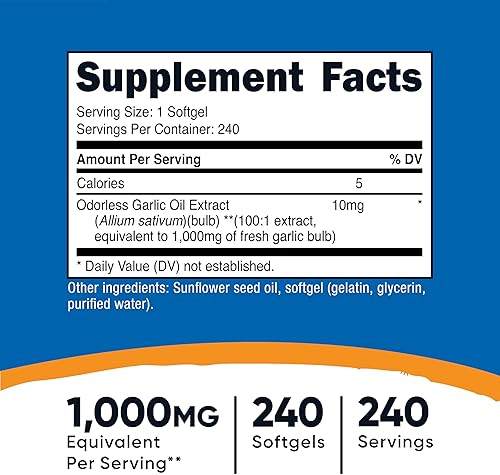 Miniatura 7 de Nutricost Ajo 1000 mg, 240 cápsulas blandas (2 botellas) - Suplemento de ajo de alta potencia, sin gluten