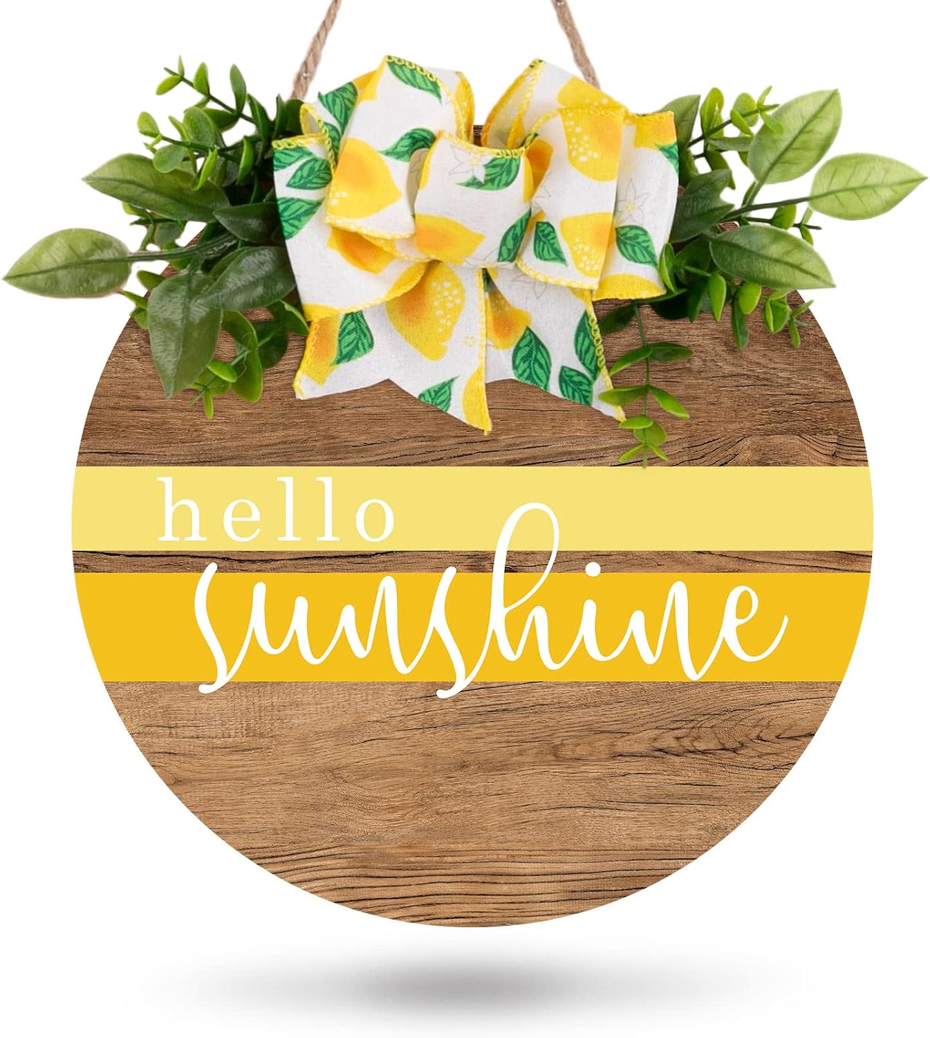 Whaline Hello Sunshine Wooden Hanging Sign Summer Welcome Sign Front Door Decor with Lemon Bow Rustic Farmhouse Door Hanger for Spring Summer Home Office Shop Window Wedding
