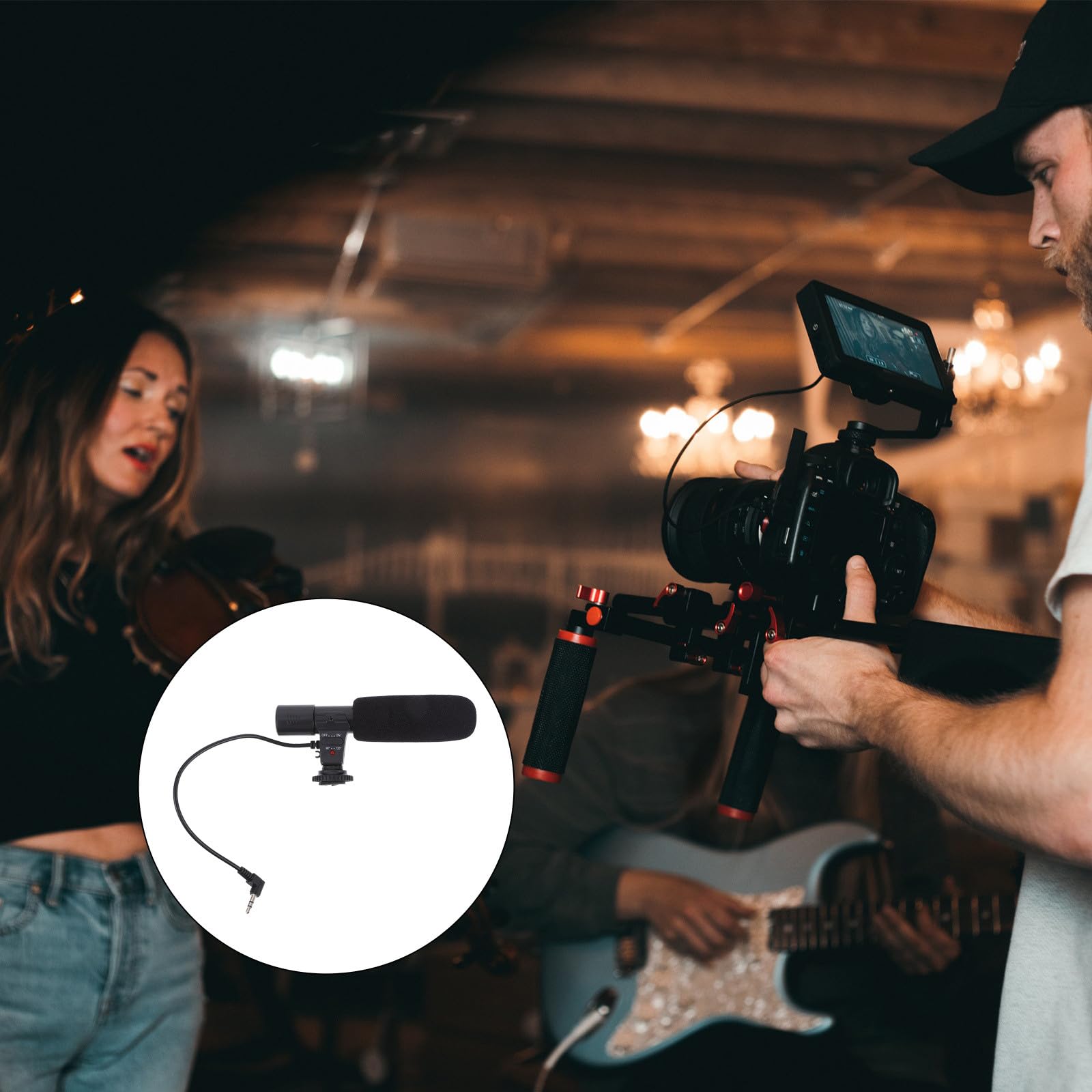 Kisangel Micrófono para Cámara DSLR de Condensador de Alta Sensibilidad Conector Estéreo 3,5 Mm, Ligero y Compacto, Accesorio Profesional para Grabación de Vídeo y Entrevistas Smartphone