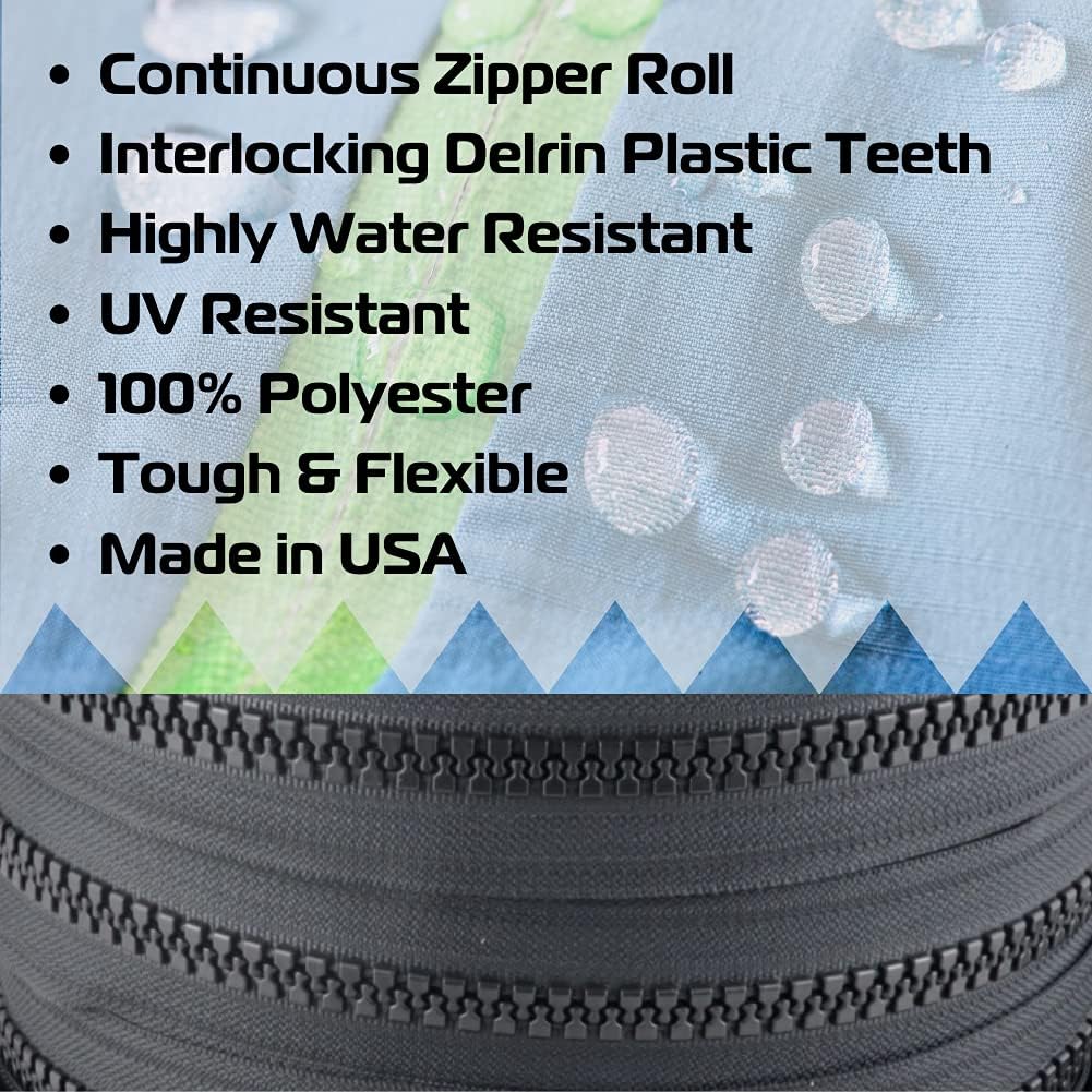 EZ-Xtend #10 Lenzip Chain Plastic Molded Plastic Tooth Zipper by The Yard w/Non-Locking Sliders. Boat Cushions, Duffle Bags, Back Packs, Sewing, Replacement Zipper(10 Yards & 8 Dble Pulls Non-Locking)