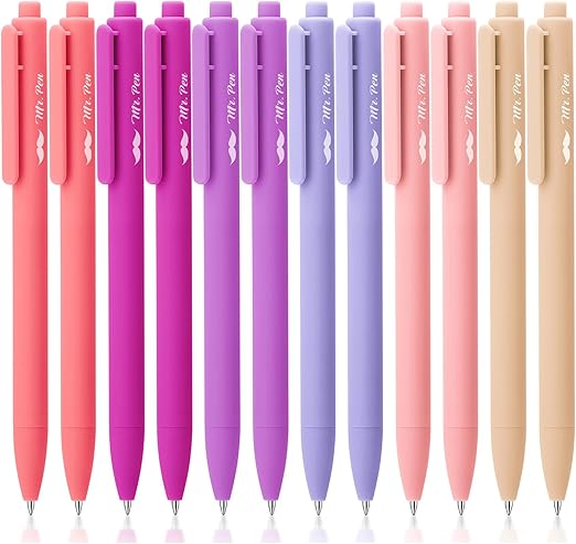 Mr. Pen Retractable Gel Pens, 12 Pack, Black Ink, Fine Point 0.5mm, Retractable, Cute, Aesthetic Pens for Journaling