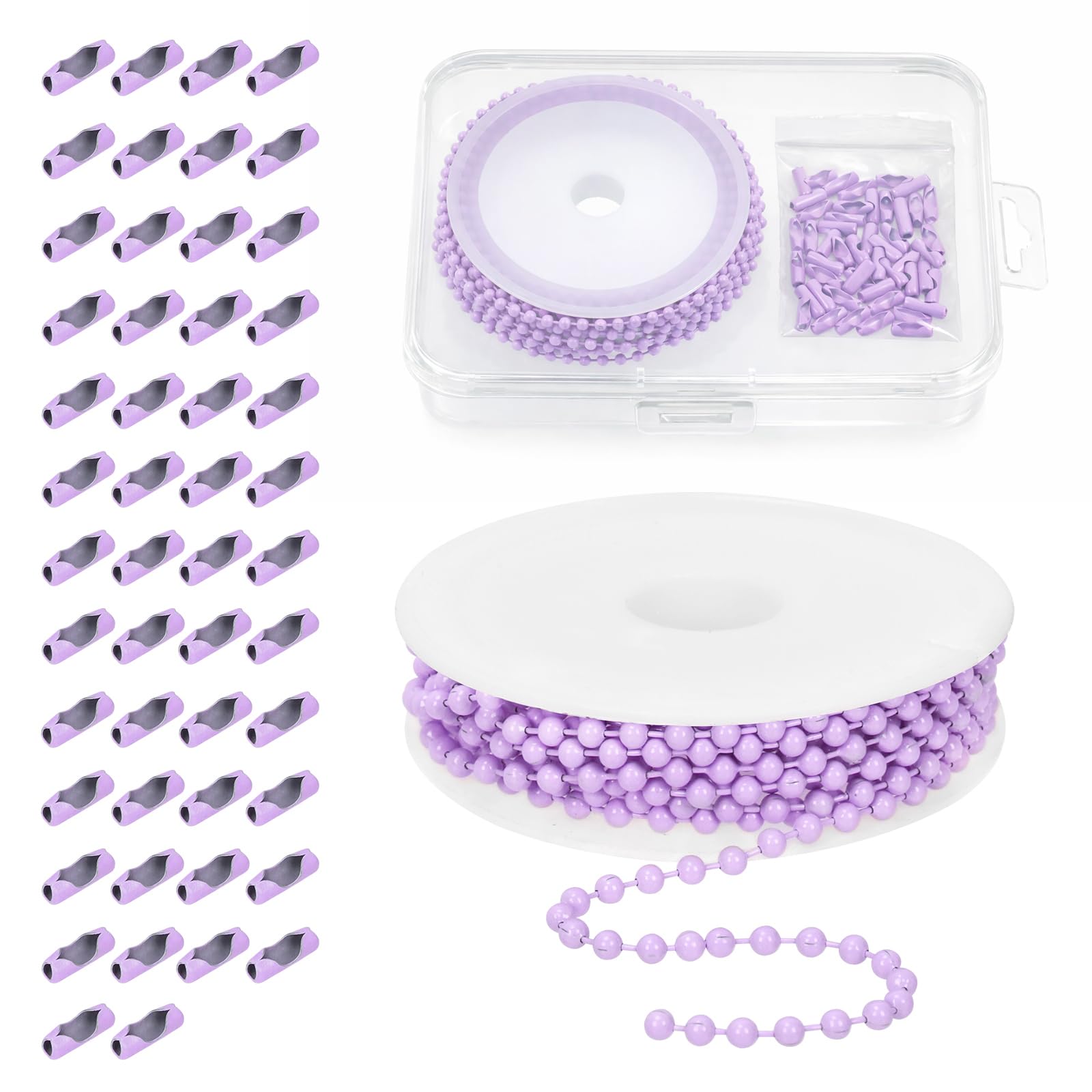 5m Kugelkette mit 50 STK Verschluss, Lila 2.4mm Perlen Rollenkette Metall Kugelkette Schlüsselanhänger, Beaded Ball Chain für DIY Handwerk