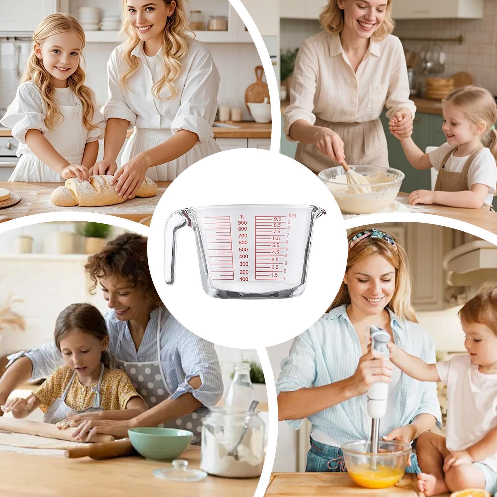 Tazas Medidoras de Vidrio Recipiente De Medición Portátil Transparente | Contenedor Medidor Vidrio Para Horno Lavavajillas Congelador Medición Horneado Cocción Cocina Hogar Casa