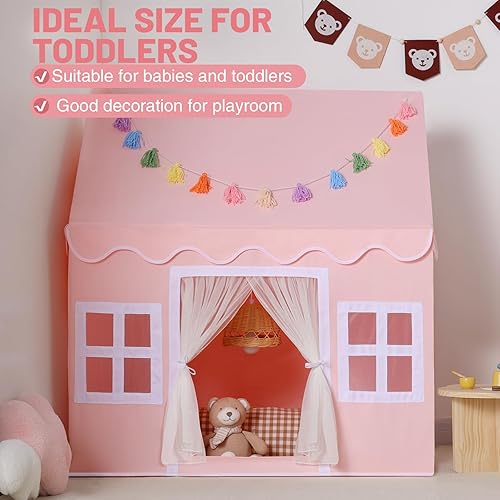 Miniatura 25 de Tienda de campaña para niños en el interior: con alfombra, guirnalda de borlas, luces de estrella, tienda de campaña para niñas pequeñas, casa