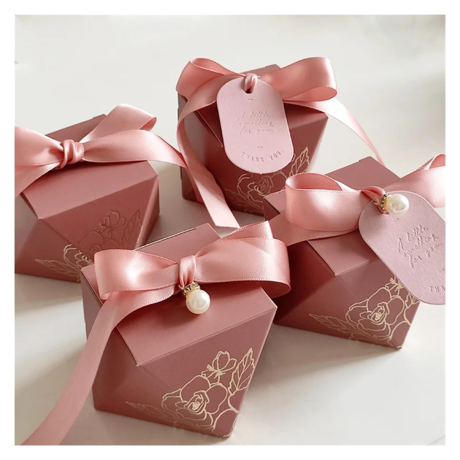 Cajitas Regalo Pequeñas 50 cajas de papel for dulces con forma diamante, cinta, perlas, pasteles, galletas, joyas, fiestas, bodas y aniversarios(Blue1)