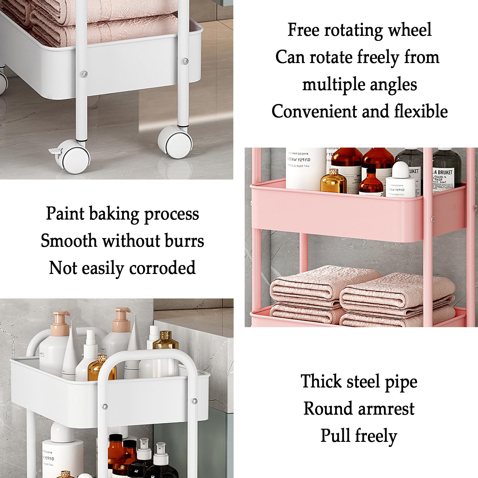 Carrello a 3 livelli con piano di lavoro, design sottile, per artigianato, cucina, casa e ufficio