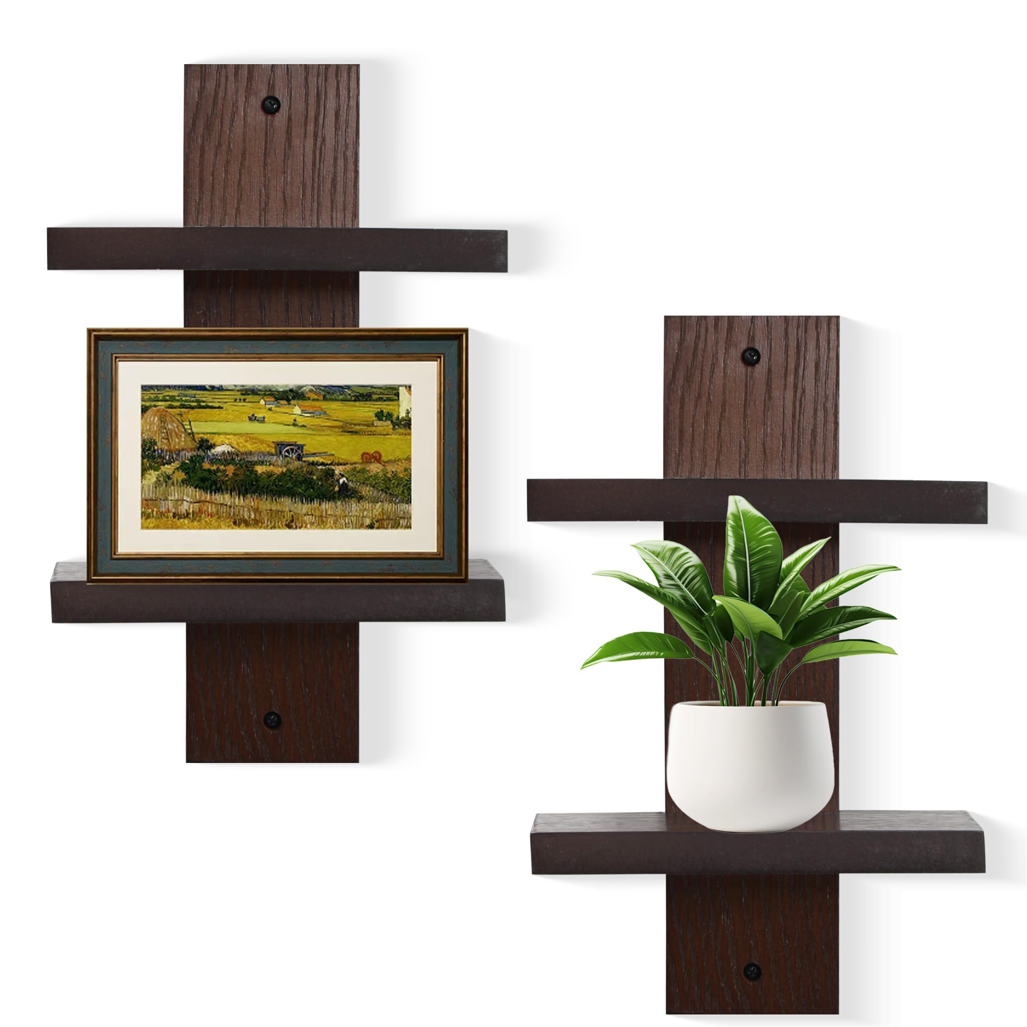 NIUBEST 2 Tiered Vertical Wall Shelf Unit,Column Floating Shelves,Stackable Decorative Shelving Modern for Home Decor Organizer Storage Living Room Bedroom Office,Heavy Duty,2 Pack(Walnut)