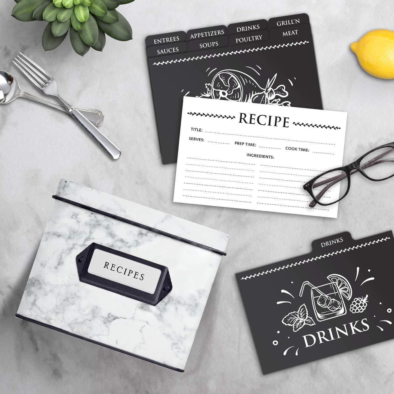 Buy Modern Recipe Box and Cards and Dividers, Recipe Card Box, Recipe