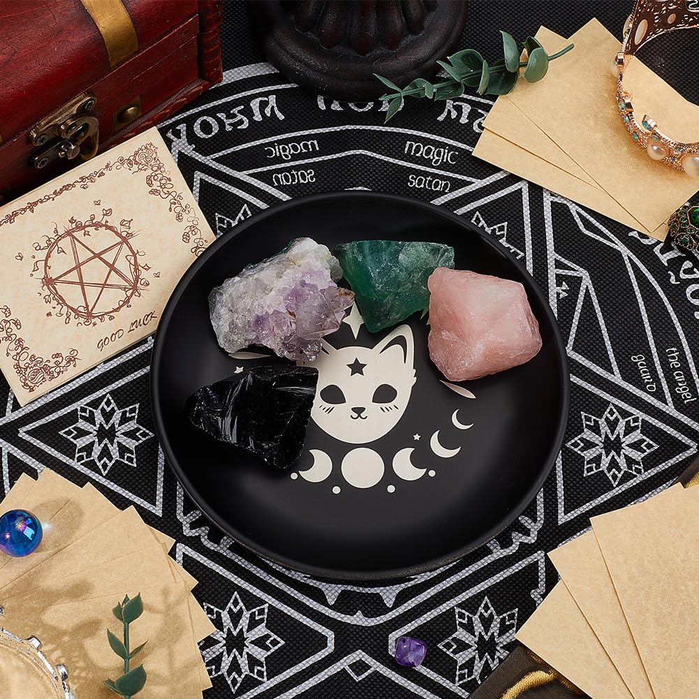CREATCABIN Cat Prayer Ritual Plate Stainless Steel Offering Bowl Flat Round Tray Prayer Offering Bowl Candle Holder with Divination Card Jewelry Dish for Smudging Incense Burner Meditation 5.55Inch - Image 3