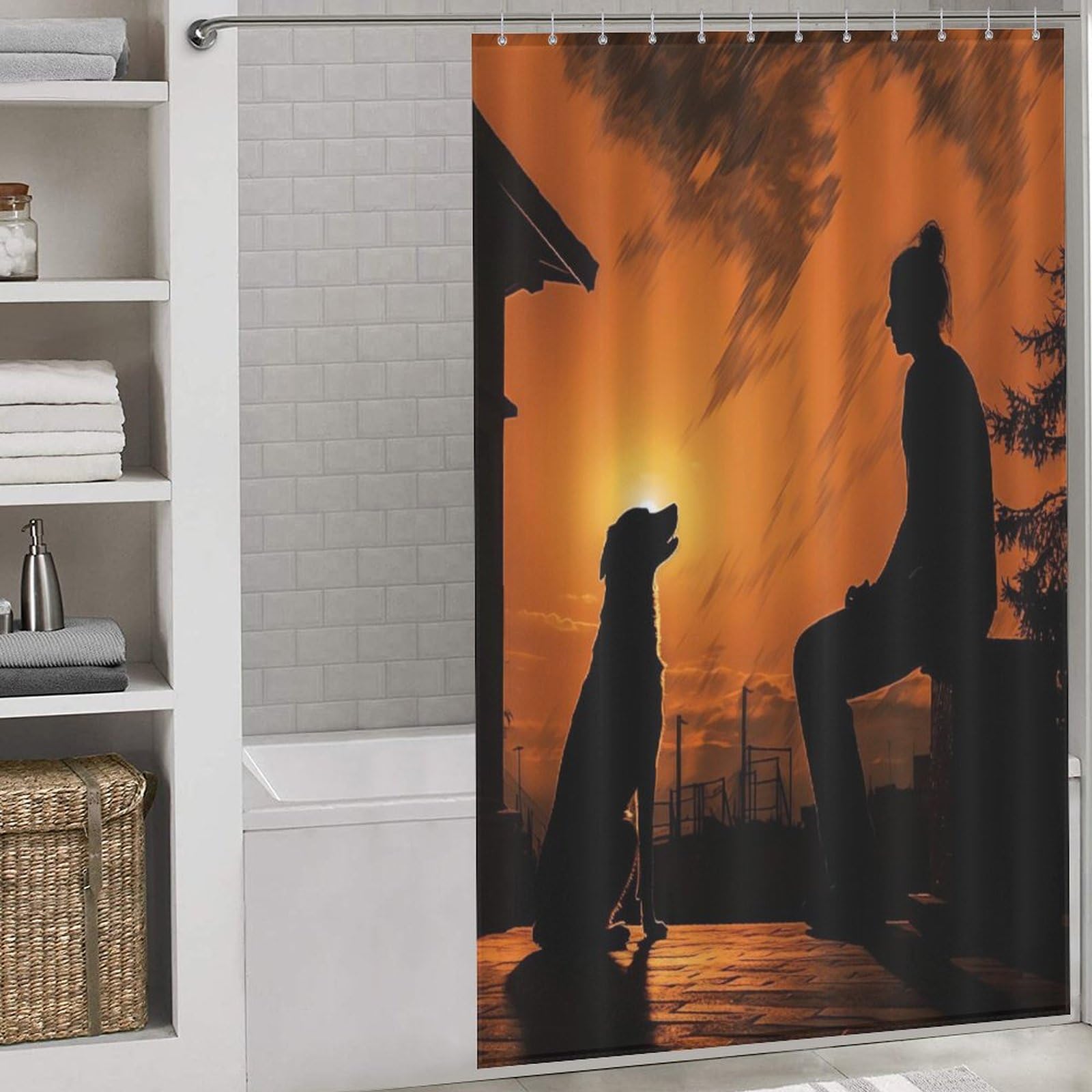 Rideau de douche imperméable anti-moisissure motif chien 140x183 cm pour baignoire