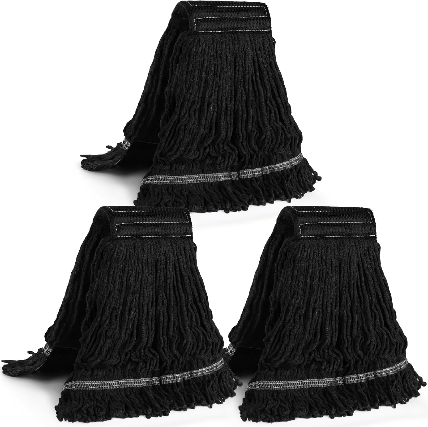 3-Pack Heavy Duty Mop Head Commercial Replacement for General and Floor Cleaning , Wet Industrial Black Cotton Looped End String Head Refill