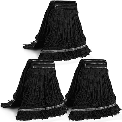 Esuphands 3-Pack Universal Corded Cotton Mop Head, Heavy Duty Commercial Mop Head Replacement, Reusable Machine Washable Mop, Industrial Grade Heavy Duty Floor Mop for Floor Cleaning(Black)