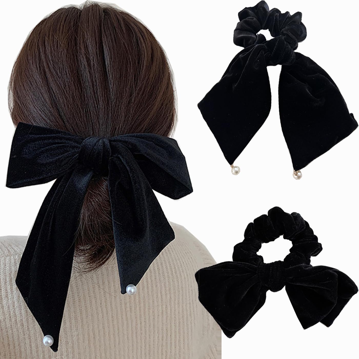 Amazon | 2個セット ベロア リボン シュシュ，BetterJonny ベロア