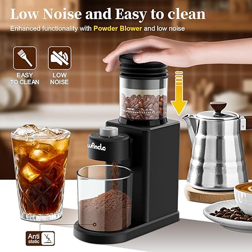 Miniatura 5 de Wancle Molinillo de café cónico eléctrico – Molinillo de café automático compacto de 200 W con 25 ajustes ajustables, molinillo de café expreso