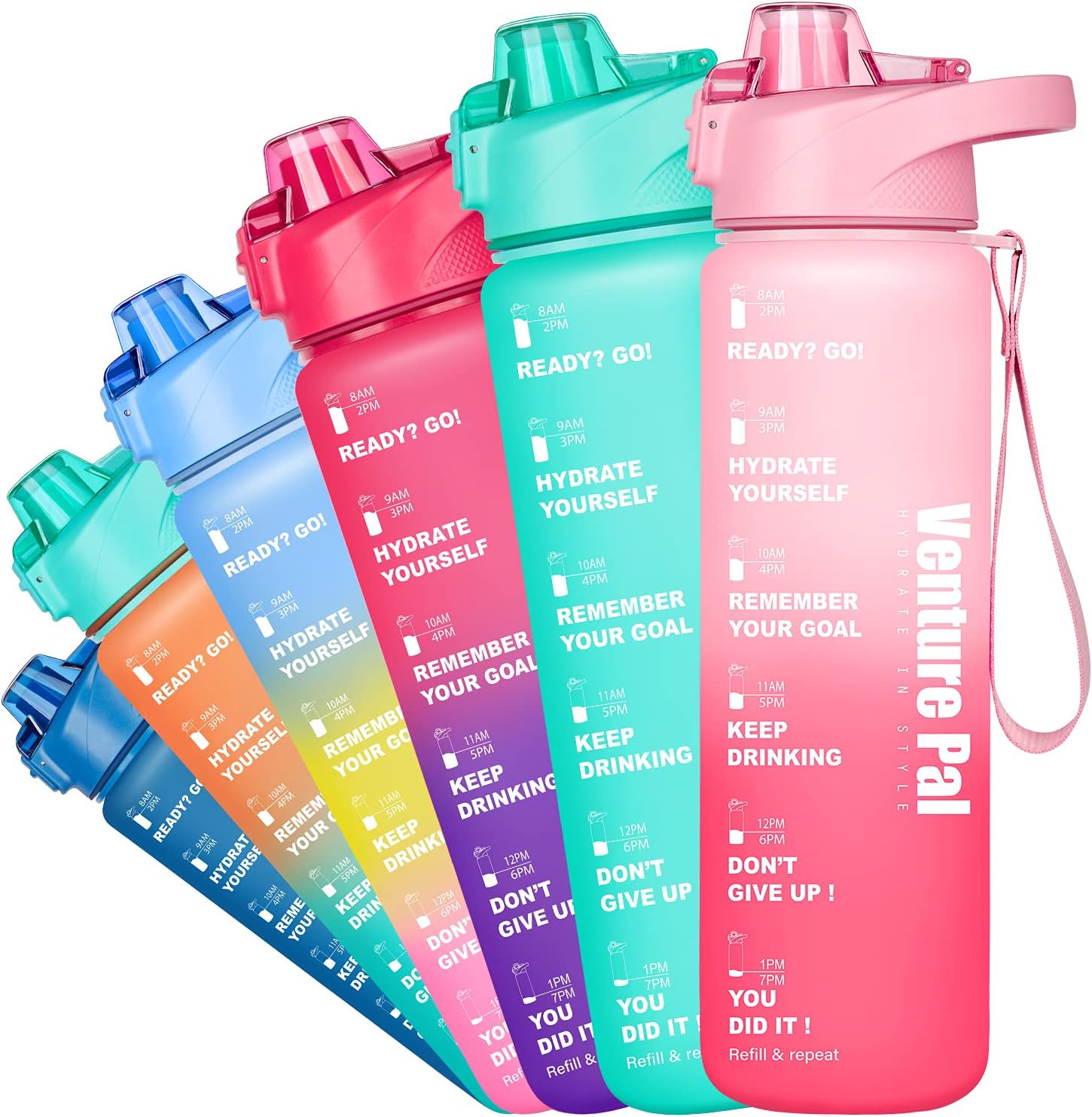 Venture Pal 32oz Motivational Cute Water Bottle with Time Marker & Removable Strainer, Leakproof Fast Flow BPA Free Water Jug to Remind You Drink More Water for Fitness or Outdoor Enthusiasts…