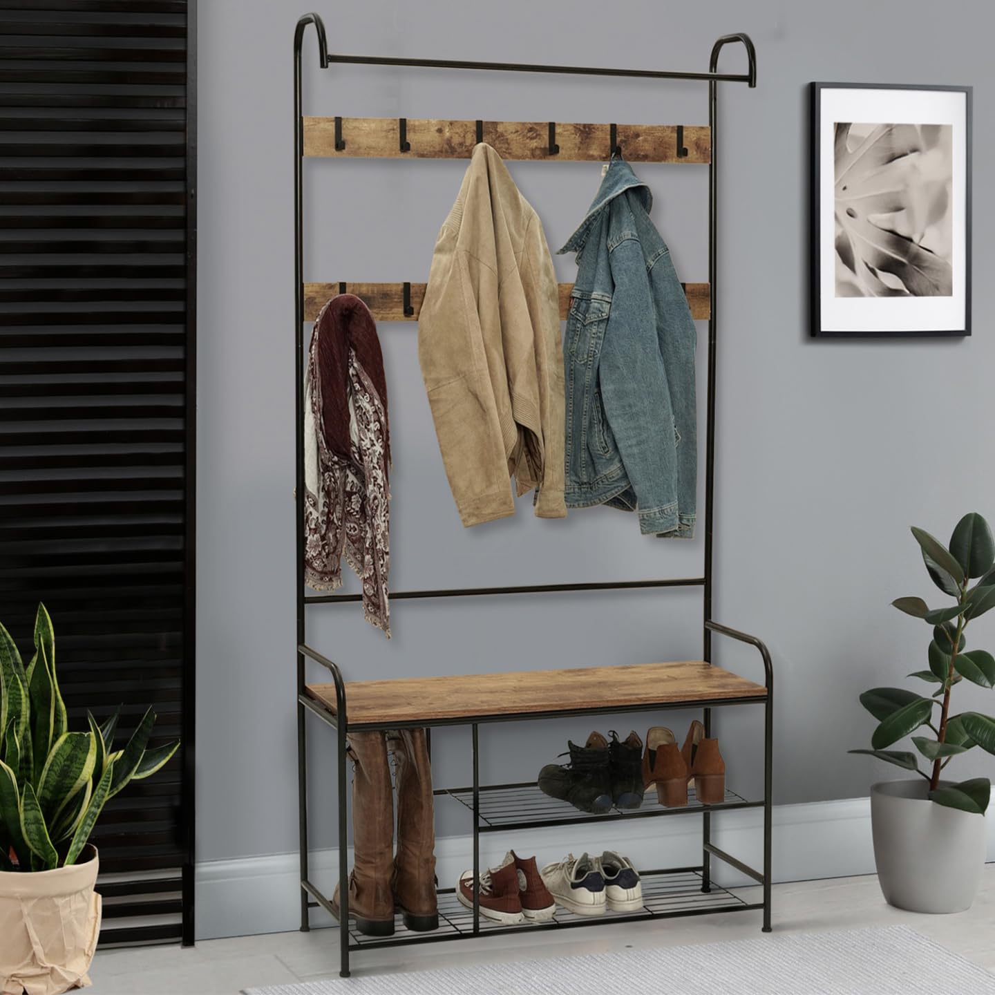 IDMarket - Vestiaire d'entrée Pedro 100 cm avec Range Bottes Design Industriel