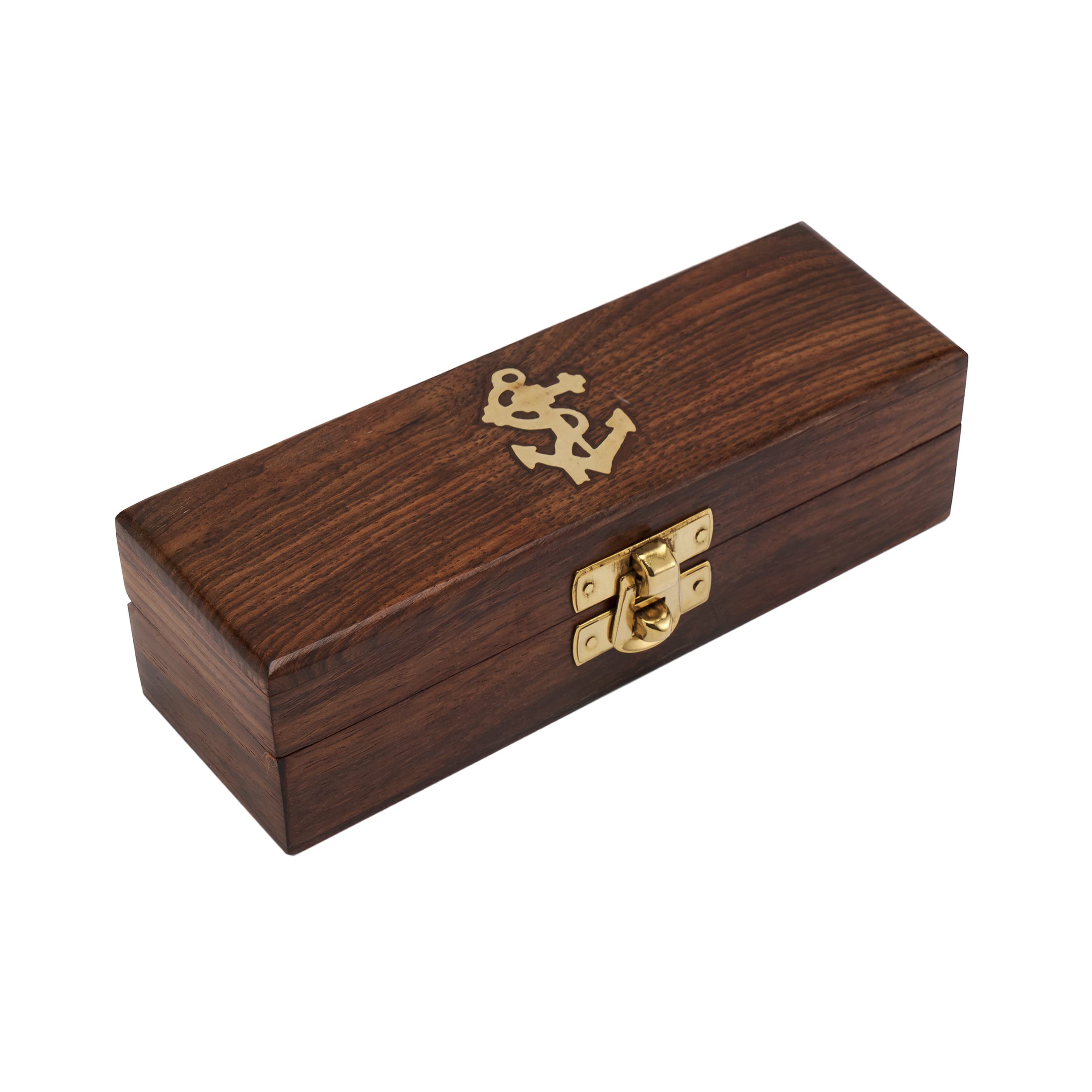 NKlaus 11626 Solid Wood Box with Stylish Brass Clasp 10 x 3.5 x 3 cm Golden Colour Ideal as a Maritime Decoration or as a Gift