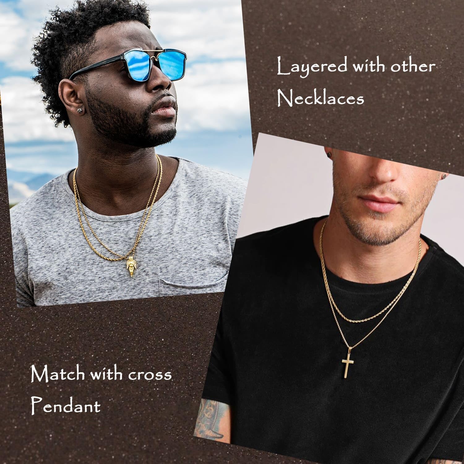 7 Pcs Mens Stainless Steel 18K Gold Plated Chain Necklace Jewelry Set for Men, 6 Chains and 1 Cross Pendant - Image 5