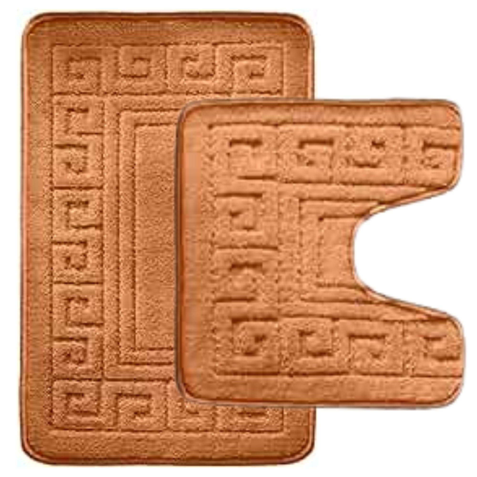 Ambience ProductsGreek Key Pattern Bath Mats 2 Piece Sets Non Slip Bathroom Mat, Soft Washable Rug Quick Dry Water Absorbent Bathroom Shower Mat & Pedestal Set (Trecotta)