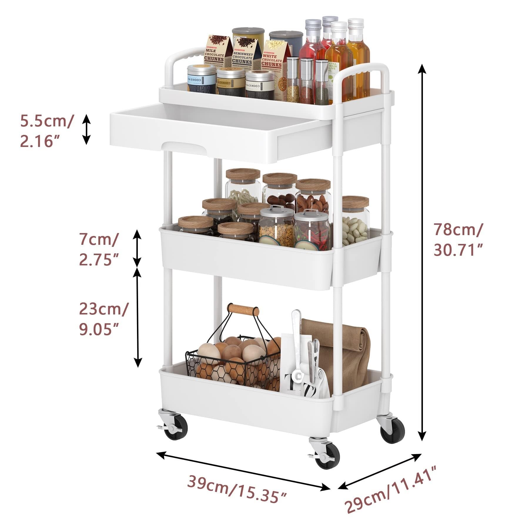 Carro Cocina Carro Auxiliar Carrito Cocina Carrito Móvil Con Ruedas Y Cajón, Carrito Utilitario, Carrito De Almacenamiento De Cocina Con Estante De Plástico, Ruedas De Metal Para Oficina Y Baño Carrit