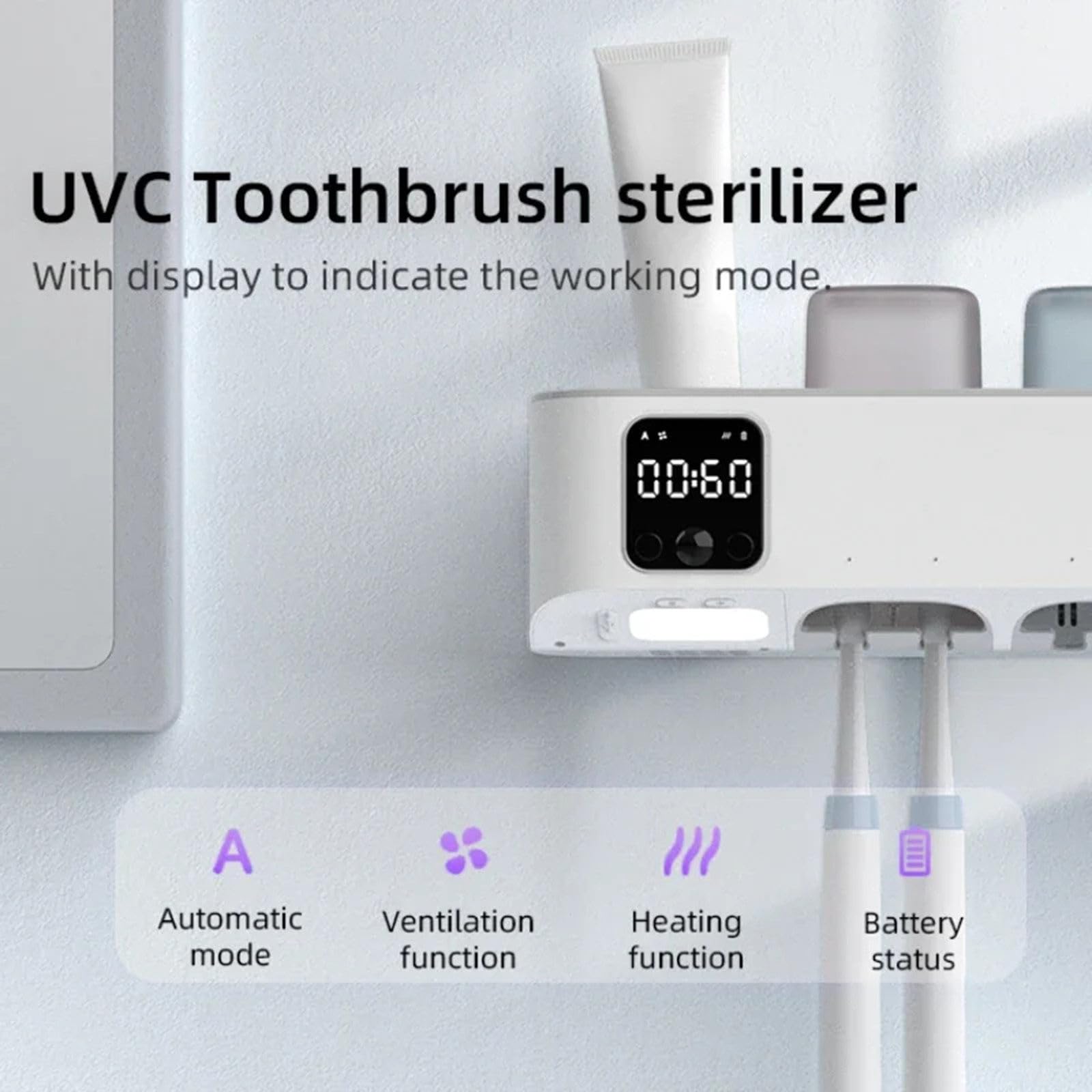 Esterilizador de cepillos de Dientes, Soporte para cepillos de Dientes para baño montado en la Pared, con función de desinfección UV Adecuado para baños domésticos,Black