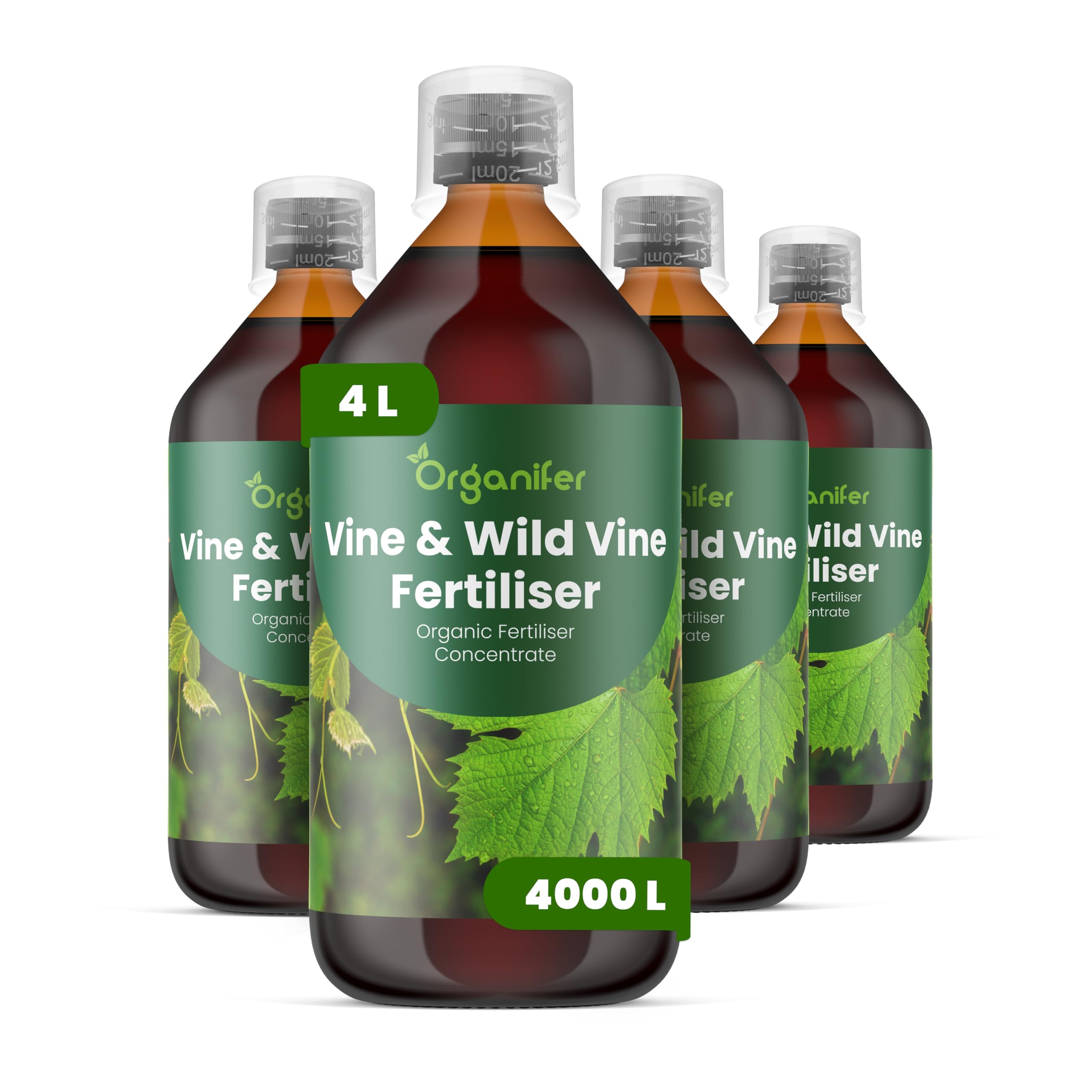 Fertilizante Líquido Para Vid - 4x1L - NPK 2-1-8 | Abono Para Hojas Saludables Y Crecimiento Fuerte - Refuerza Raíces Y Vitalidad - Organifer