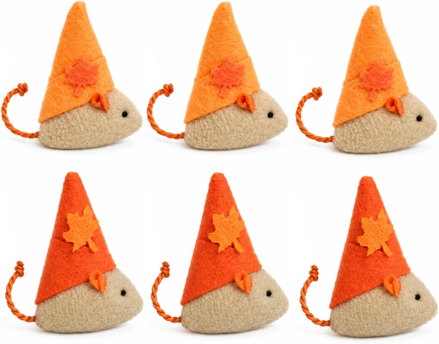 Catnip Mouse Toys 6 Pack with Maple Leaf Hats for Indoor Cats
