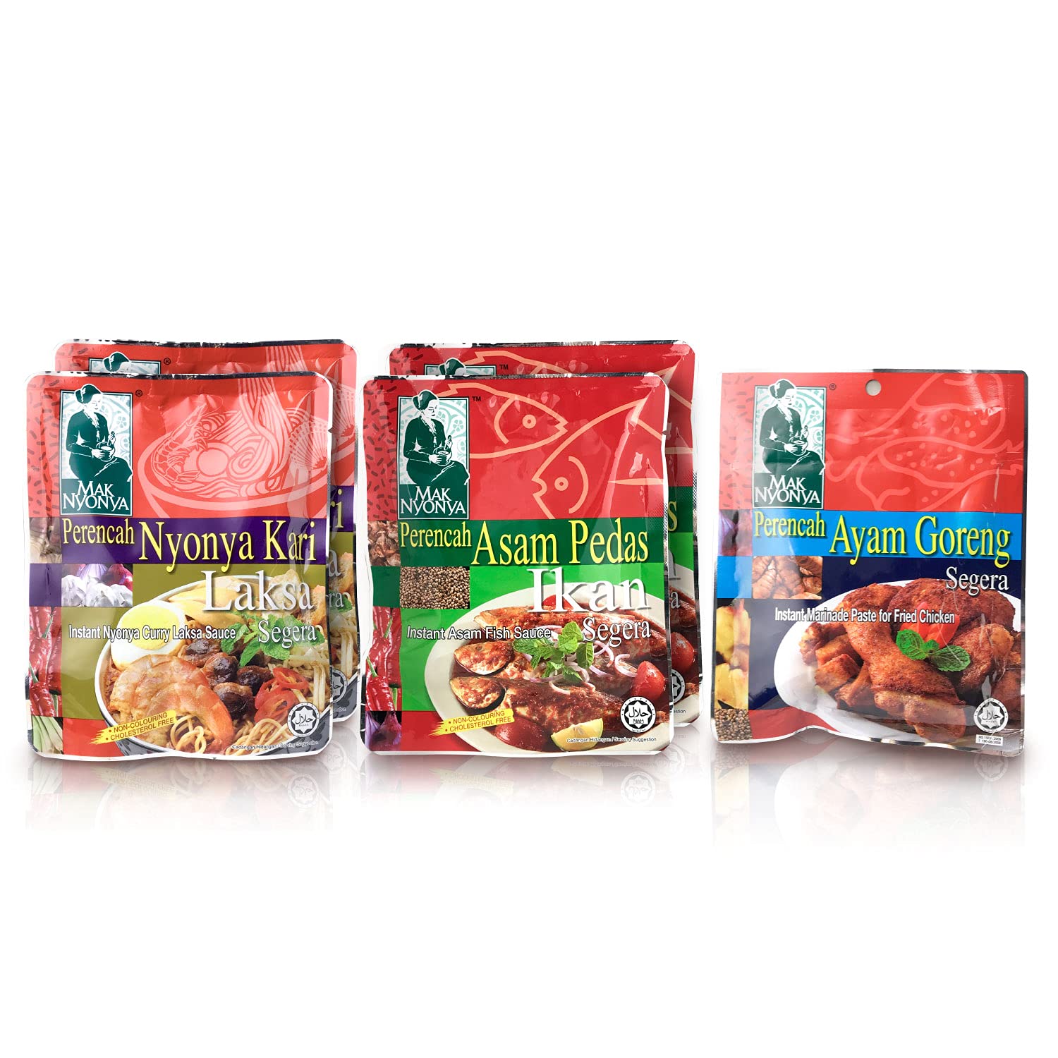 Mak Nyonya Instant Nyonya Curry Laksa 7oz, Asam Fish Sauce X2 Each & Marinade Paste For Fried Chicken X1 | Asian Food Instant Paste | Suitable For Seafood Chicken Wings Thighs & Other Meat Item
