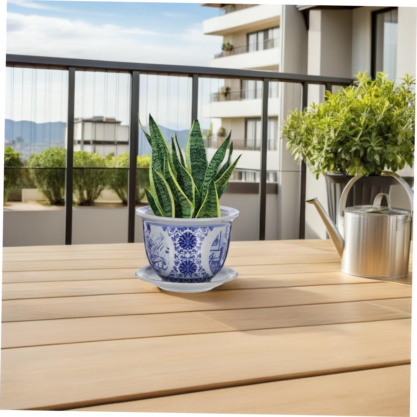 Toddmomy Ceramiczna Doniczka z Tacą Stylu Chińskim Niebiesko Biały Kwiatowy Wzór Donica Do Roślin Doniczkowych i Sukulentów Mała Doniczka z Odpływem Do Wnętrz i Zewnątrz