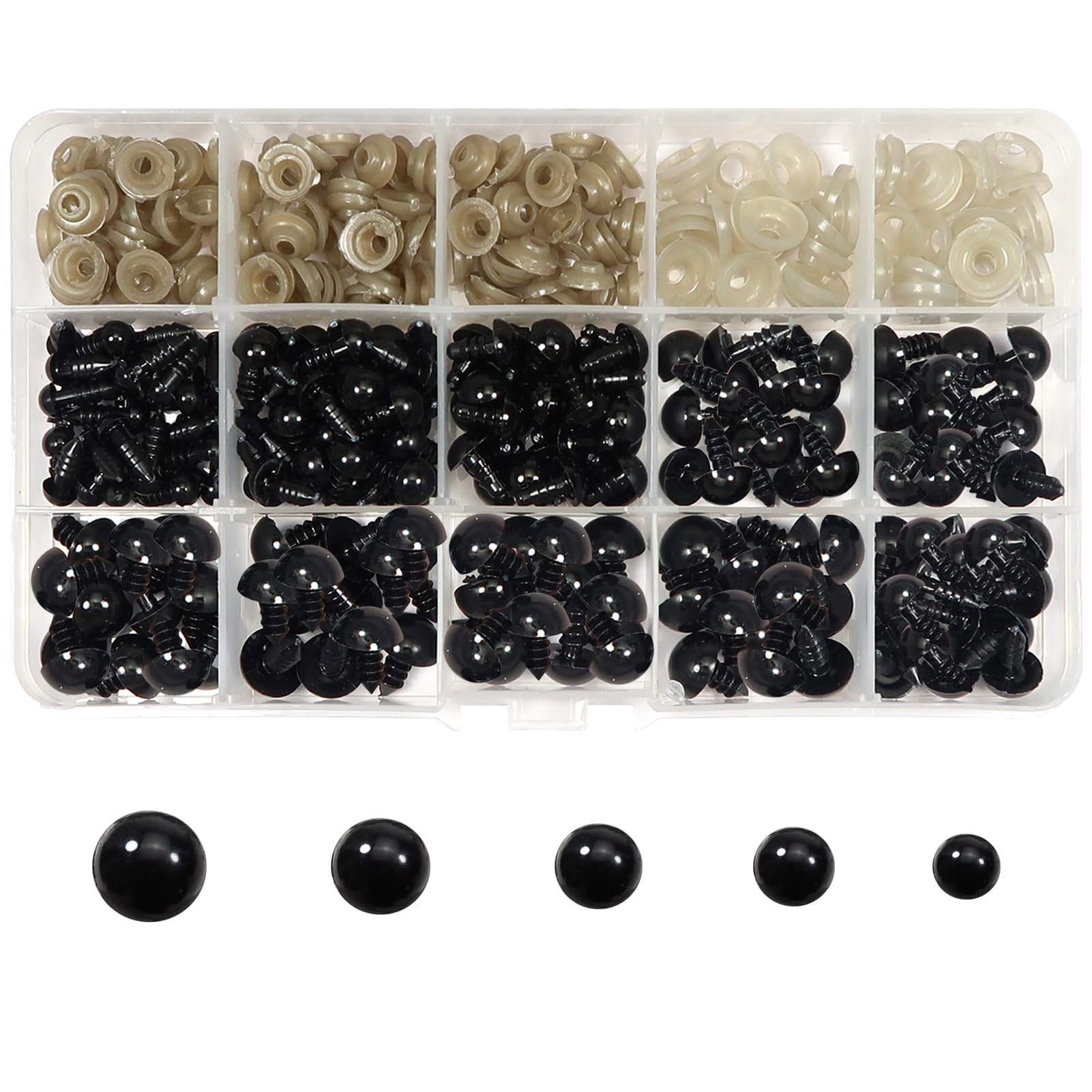 100 Stück Schwarze Sicherheitsaugen Zum Aufnähen – 8/10/12/15 Mm, Mit Box, Für Plüschtiere & Basteln